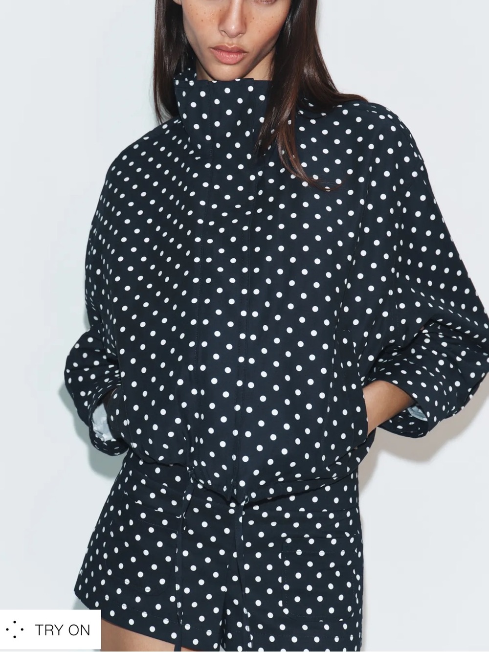 Zara Navy and White Polka Dot Jacket & Short Set
